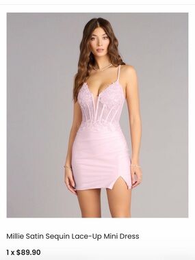 Windsor Pink Lace Mini Dress with Draped Skirt